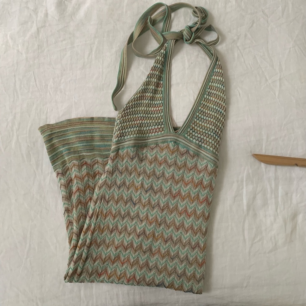 VINTAGE MISSONI Halter Top Dress Teal & Tan Sz 2